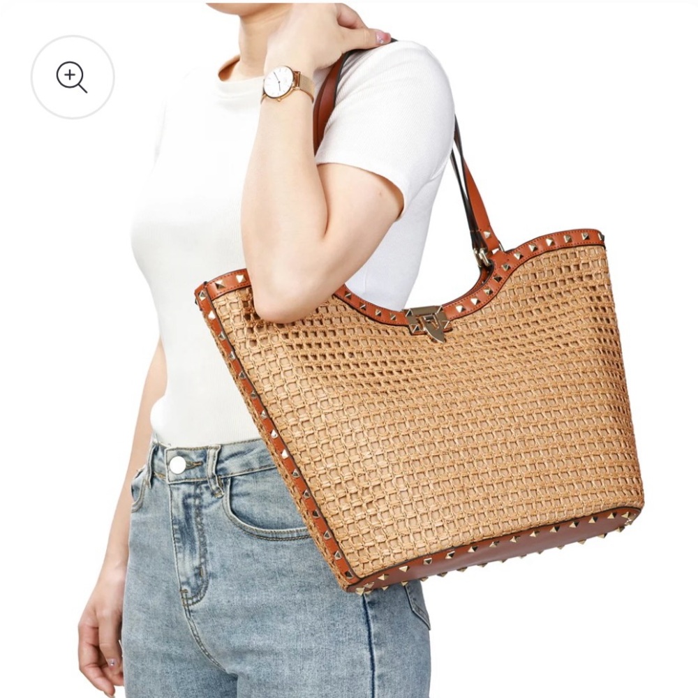 Tiffany & Fred Paris Raffia & Leather
NWT Large Shoulder Tote Bag